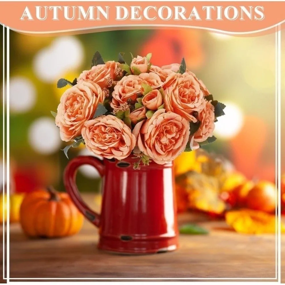 Artificial Peonies Roses Flowers Peach Coral Bouquet Wedding Party Decor